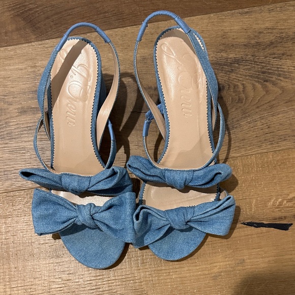Like New J. Crew Lucie bow slingback sandals in denim twill 8.5 - Picture 2 of 5